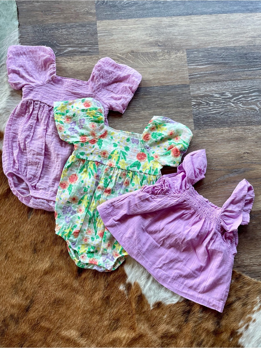 Cat & Jack (2 )Pastel Floral Puff Sleeve Baby onesie and (1) Blouse